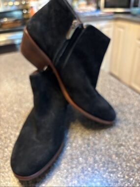 Classic Black Suede Ankle Booties with Brown Sole